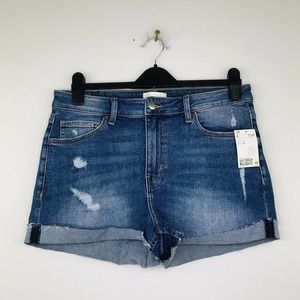 H&M Women's 12 Blue Jean Shorts Distressed Cuffed Stretch Medium Wash NWT S35